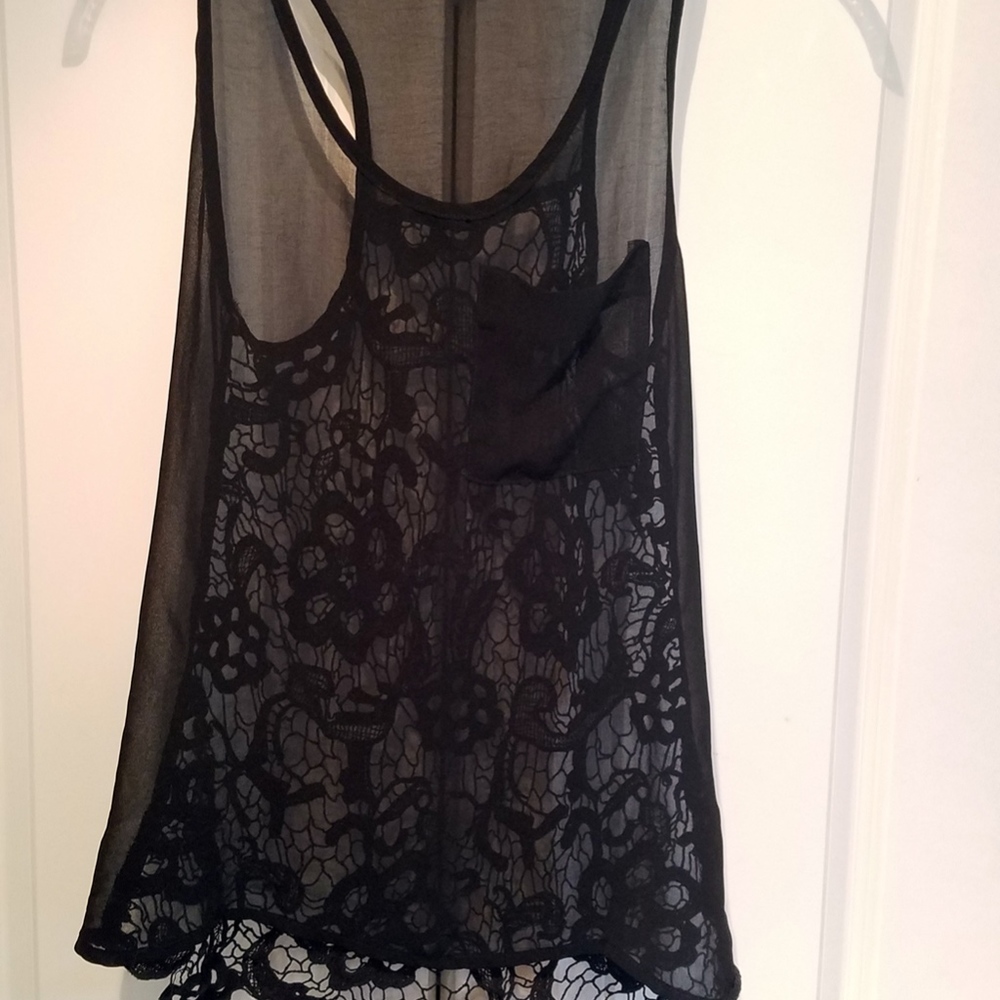 Mustard Seed ~ Sheer Lace Black Tank